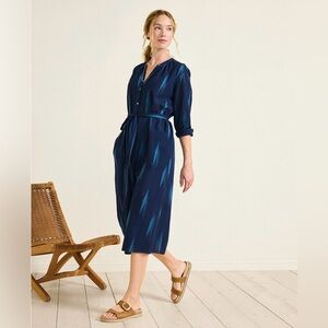 VELVET BY GRAHAM & SPENCER Alta Printed Shirt Dress L Blue Midi Button Belt Boho